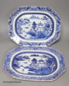 Two 18th century Chinese export blue and white meat plates, 36 x 28cm.