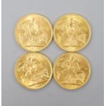 Four George V gold sovereigns, 1912 (2) and 1913 (2)