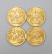 Four George V gold sovereigns, 1912 (2) and 1913 (2)