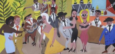 TEN, gouache, Dancers in a Jazz club, signed, 12 x 24cm