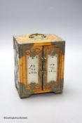 A Chinese hardstone and brass jewellery cabinet, width 14cm height 18cm