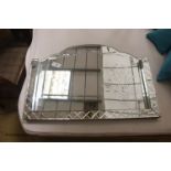 A Deco style engraved glass wall mirror, width 91cm, height 64cm
