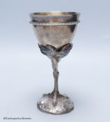 A Victorian silver goblet, the removable stem modelled as the leg of an ostrich, Robert Garrard II,
