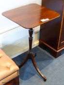 A Regency style mahogany tripod wine table, 42.5 cm wide, 38.5 cm deep, 72.5 cm high, stamped
