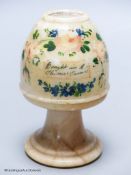 A 19th century alabaster souvenir Stanhope peep vase, Thames Tunnel view, height 11cm