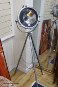 A search light floor lamp on tripod stand, height 150cm