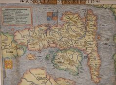 Sebastian Munster, woodblock map, ‘Angliae Descriptio’, England and Wales, orientated to the east,