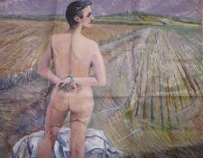 Two large unusual late 20th century French oil studies, one detailing a nude figure, shot with