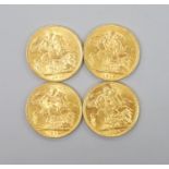 Four George V gold sovereigns, 1912 (2) and 1914 (2)