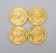 Four George V gold sovereigns, 1912 (2) and 1914 (2)