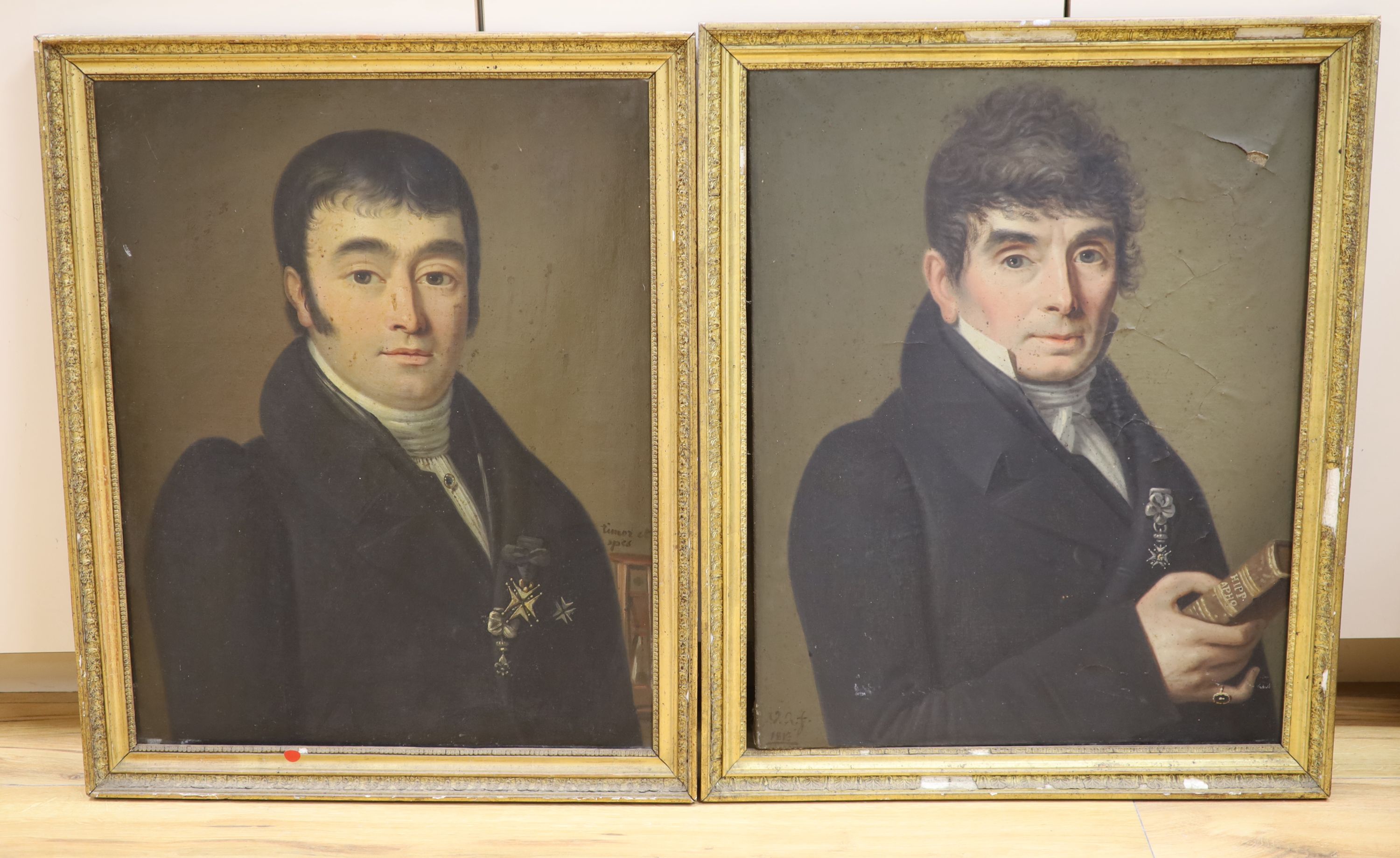 Early 19th century French School, an associated pair of portrait studies of gentleman, each wearing