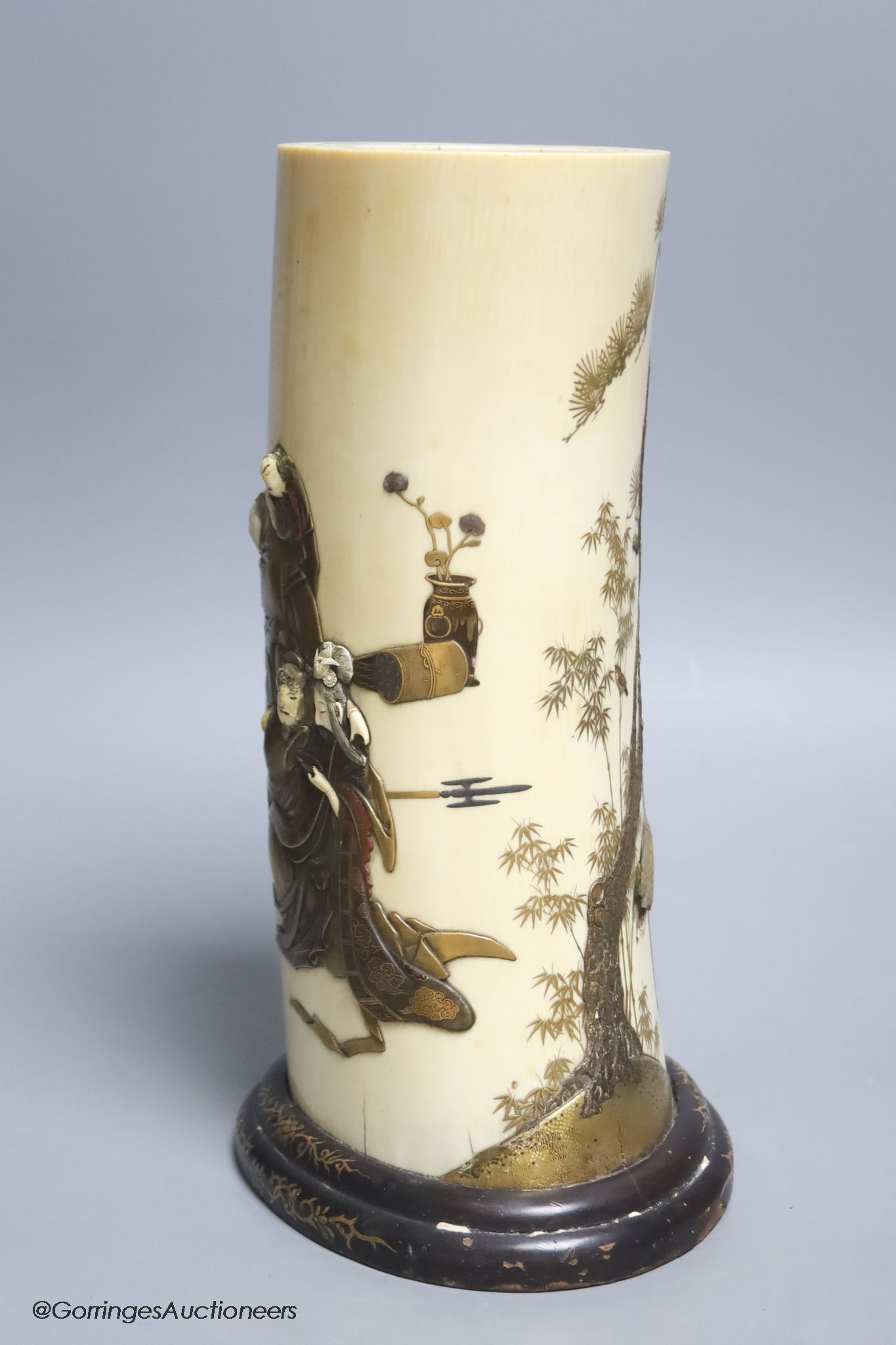 A Japanese Meiji period Shibayama ivory tusk vase, 28cm - Image 4 of 5
