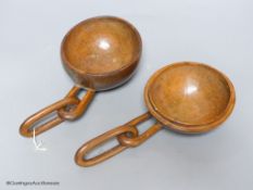 A pair of 18th / 19th century Welsh fruitwood love tokens