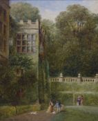 George Wallis (1811-1891), oil on board, Haddon Hall, Derbyshire, signed and dated 1883 and