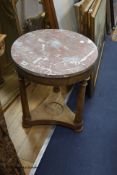 A 19th century circular mahogany occasional table, Breche marble top, cylindrical tapering legs