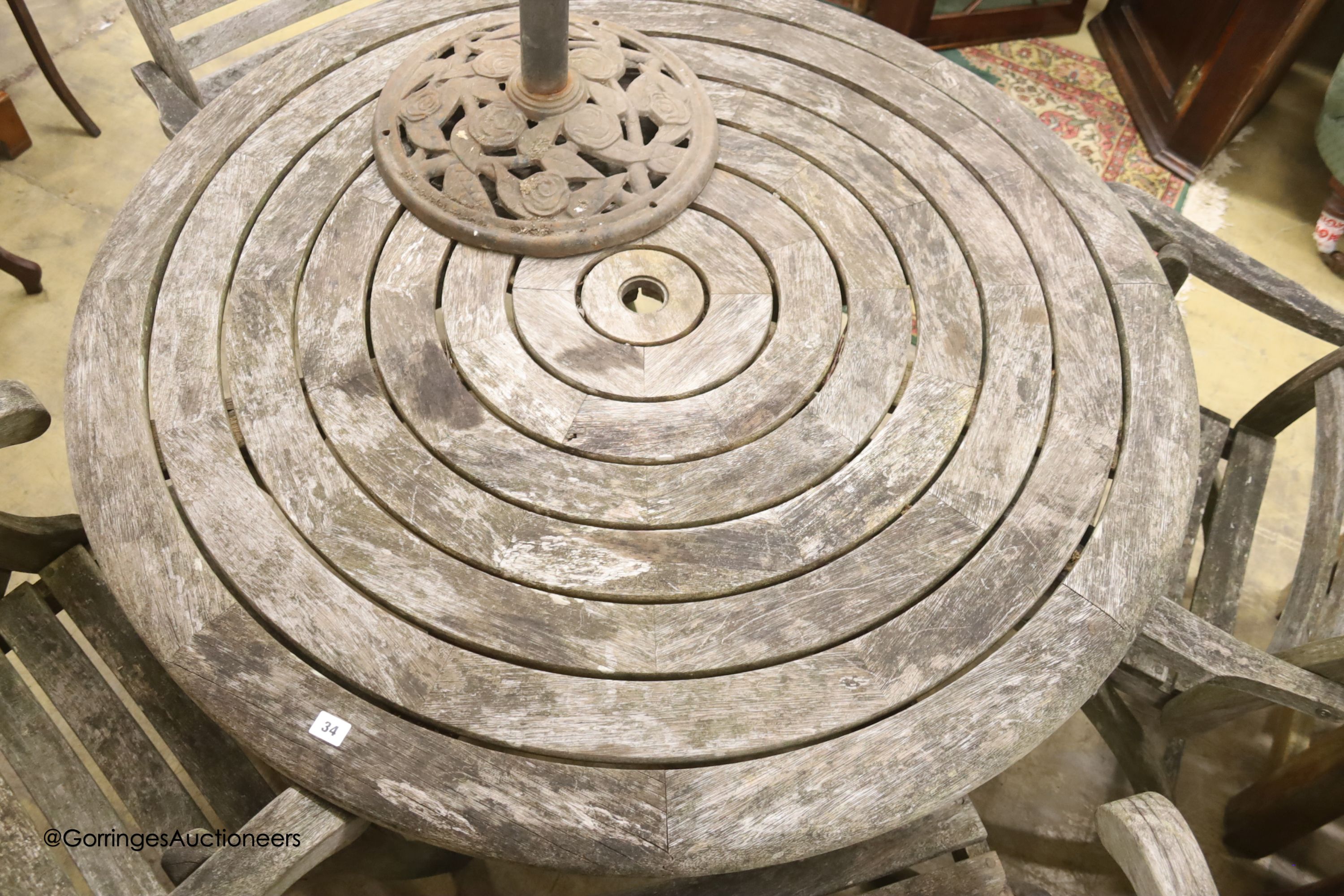 Alexander Rose weathered teak circular garden table, diameter 180cm, height 100cm and four folding - Image 3 of 3