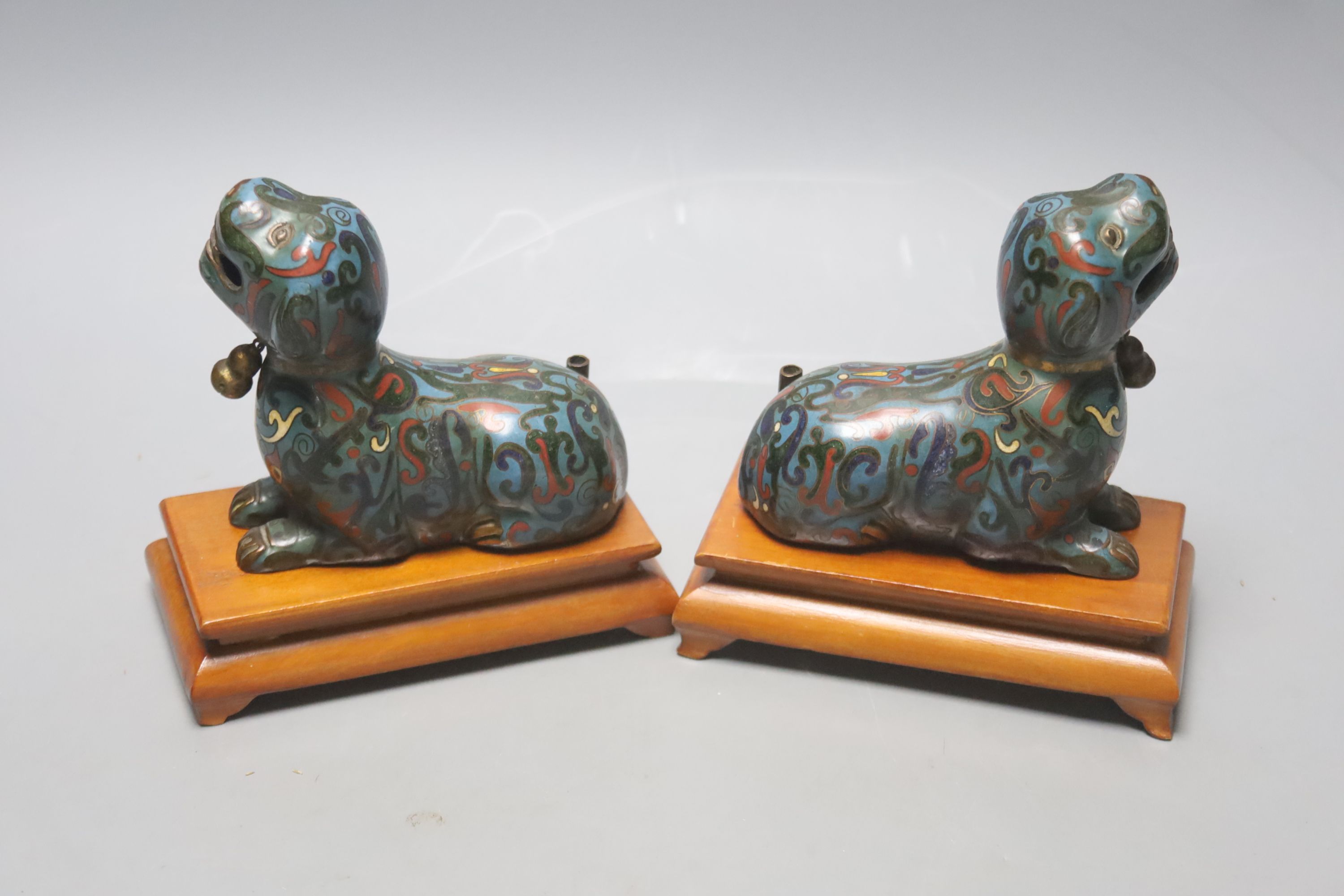 A pair of Chinese cloisonne enamel 'hound' joss-stick holders, 20th century - Image 2 of 3