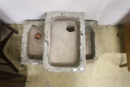 A pair of 19th century rectangular granite troughs, larger width 18cm, depth 50cm, height 16cm