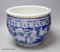 A Chinese blue and white prunus jardiniere, late 19th century, diameter 37.5cm