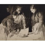William Lee Hankey, RWS, RI, ROI, RE, NS, (1869-1952), etching, Figures around a table, signed in