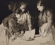William Lee Hankey, RWS, RI, ROI, RE, NS, (1869-1952), etching, Figures around a table, signed in