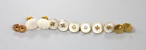 A small collection of assorted dress studs and buttons and cufflink, two stamped 9ct (1.1. grams).