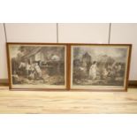After James Ward and Francis Wheatley, two coloured mezzotints, Poultry Market and Preparing for
