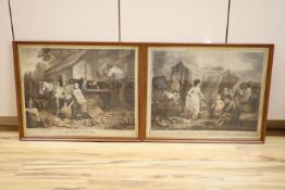 After James Ward and Francis Wheatley, two coloured mezzotints, Poultry Market and Preparing for