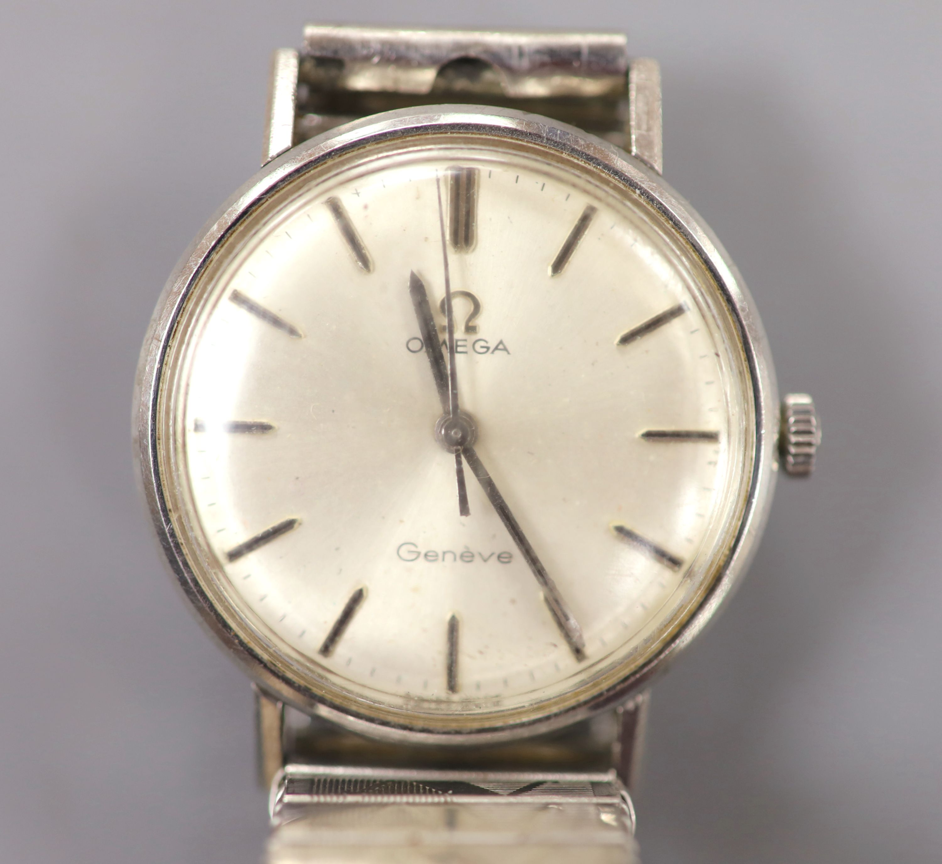 A gentleman's 1960's steel Omega manual wind wrist watch, on an associated flexible strap,case - Image 2 of 3