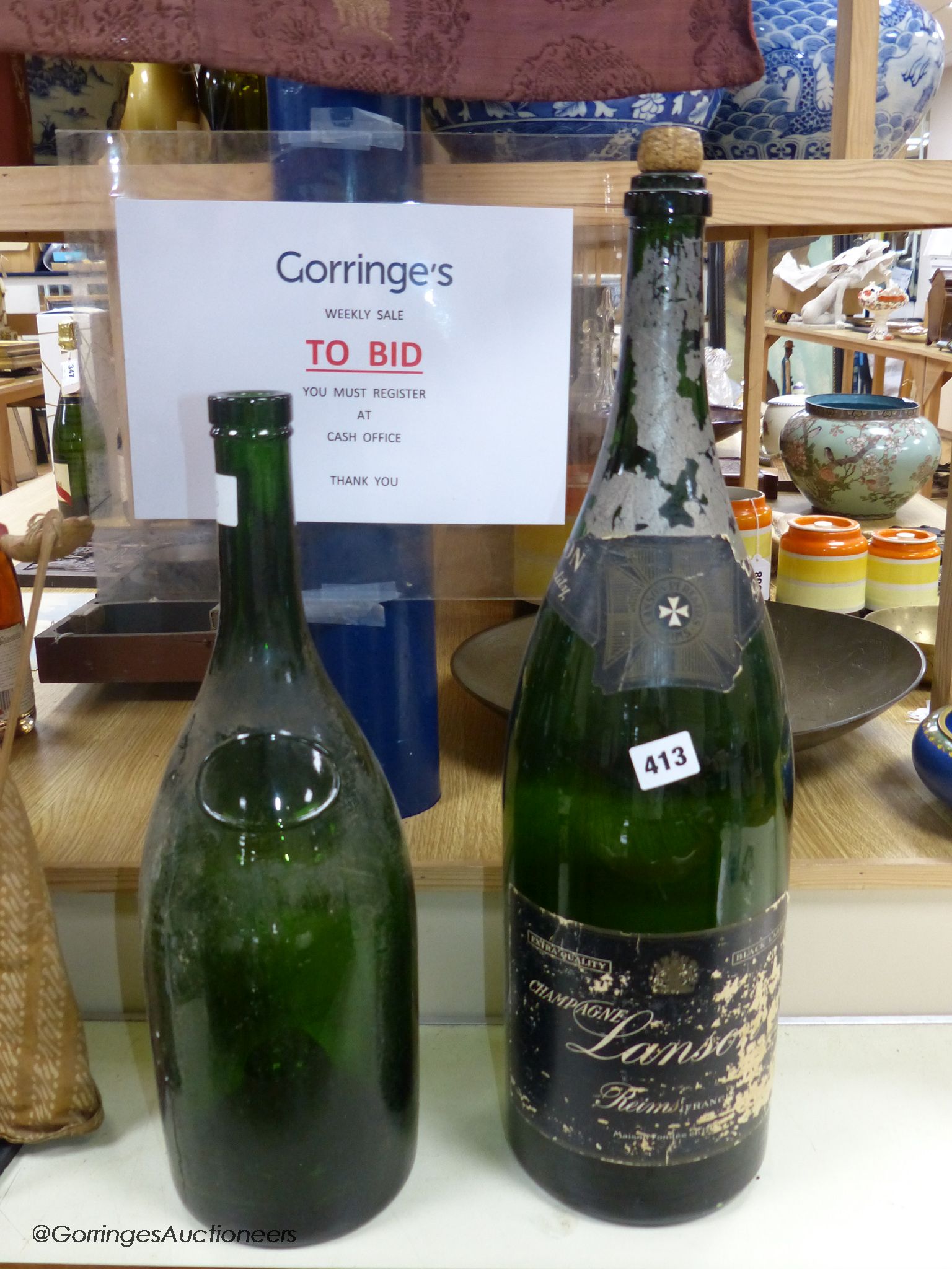 Two large wine / champagne empty bottles, tallest 60cm - Image 3 of 3