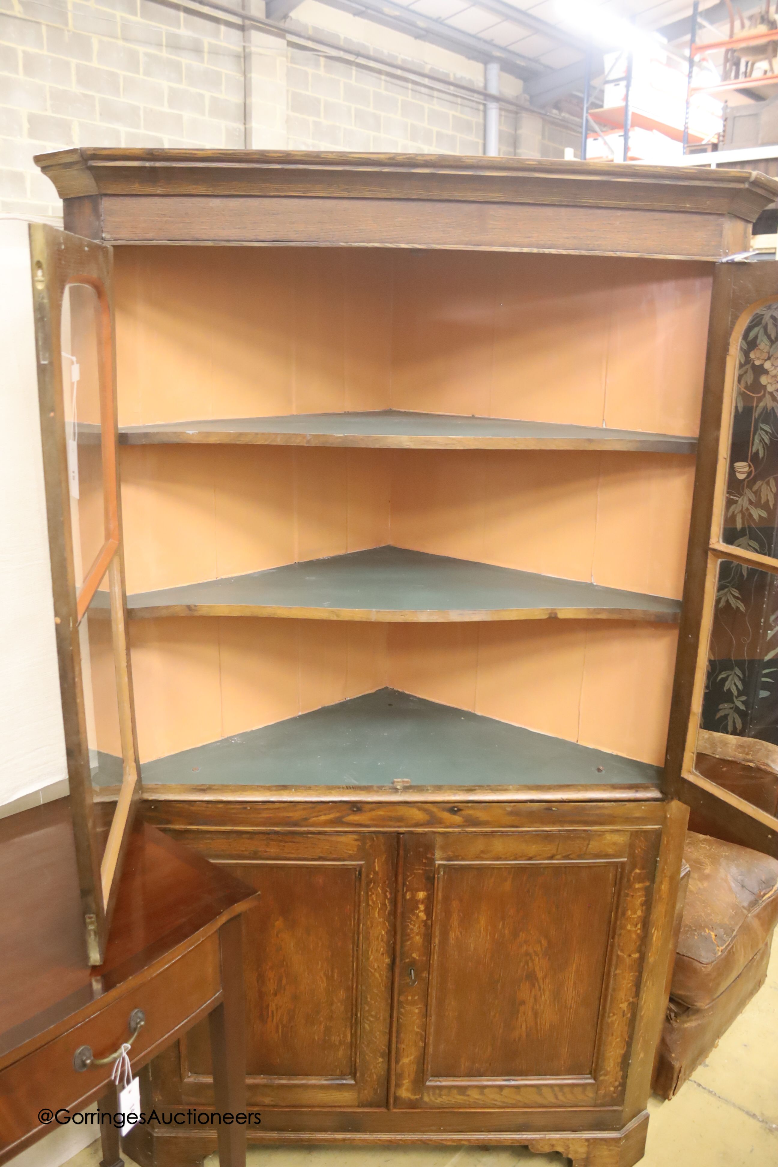 A 19th century oak standing corner cupboard, length 112cm, depth 51cm, height 190cm - Image 3 of 4