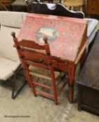 An Austrian painted bureau, width 70cm, depth 39cm, height 96cm and chair