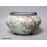A large Japanese blue ground cloisonne bowl, height 19cm, 28cm wide