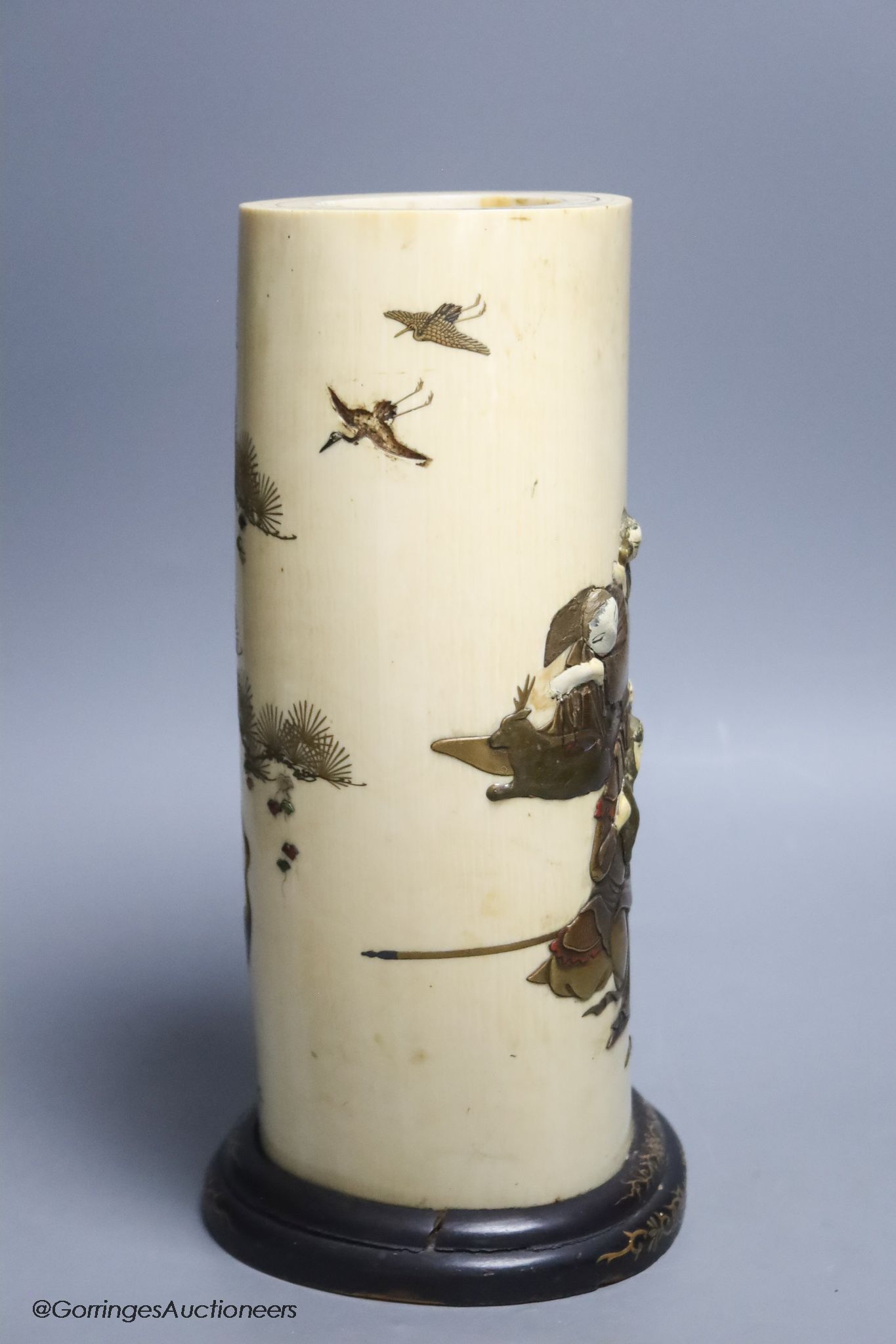 A Japanese Meiji period Shibayama ivory tusk vase, 28cm - Image 2 of 5