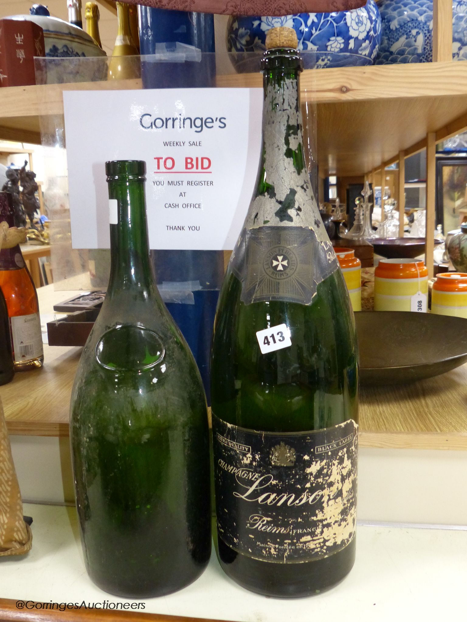 Two large wine / champagne empty bottles, tallest 60cm - Image 2 of 3