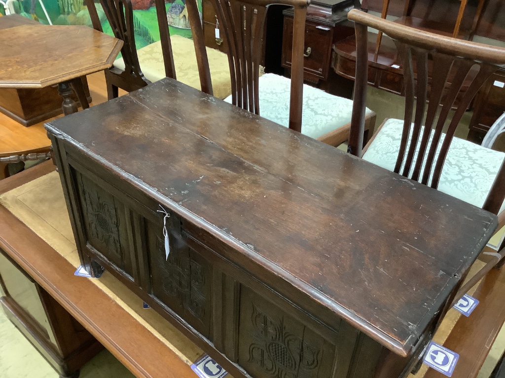 A 17th / 18th century oak coffer, width 114cm depth 47cm height 58cm - Image 4 of 4