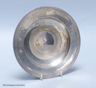 A Mappin & Webb circular silver presentation bowl, of plain line-engraved form,inscribed to