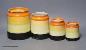 A set of four graduated Grays pottery storage jars, one lacking cover, tallest 18cm