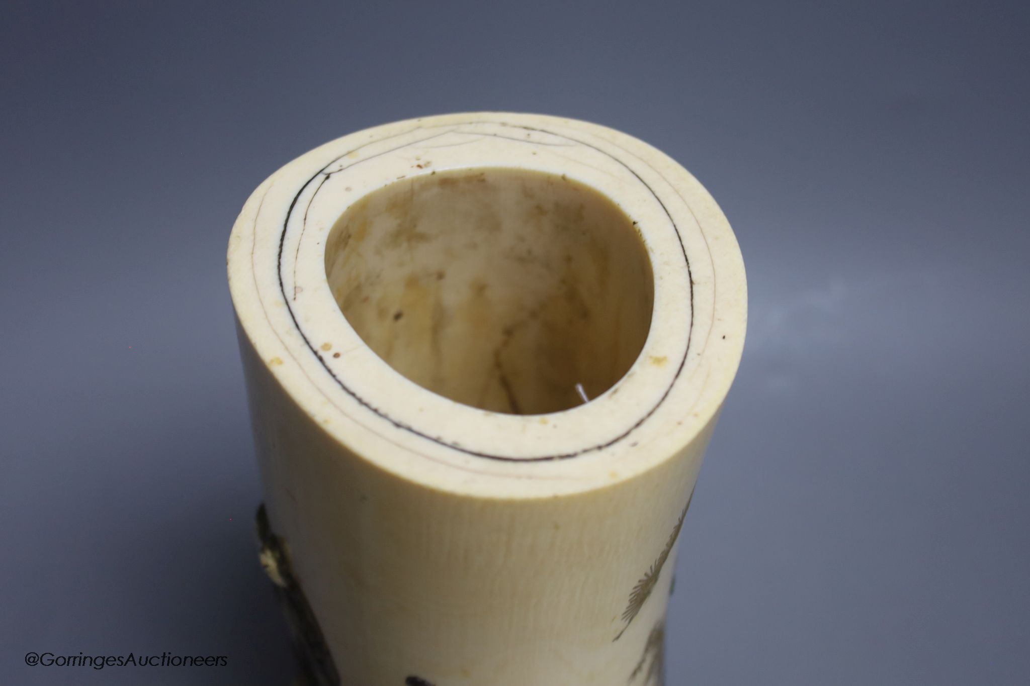 A Japanese Meiji period Shibayama ivory tusk vase, 28cm - Image 5 of 5