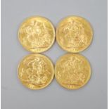Four George V gold sovereigns, 1918, 1926 and 1927 (2)