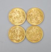 Four George V gold sovereigns, 1918, 1926 and 1927 (2)