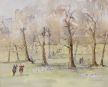 Olive Stiefel, watercolour, Horse riders in Hyde Park, signed, 20 x 25cm