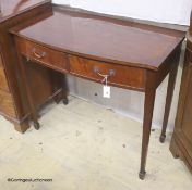 A George III style mahogany bow-fronted side table, width 99cm, depth 52cm, height 86cm