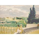 Yves Brayer (1907-1990), figures before a distant castle, limited lithograph, signed and numbered