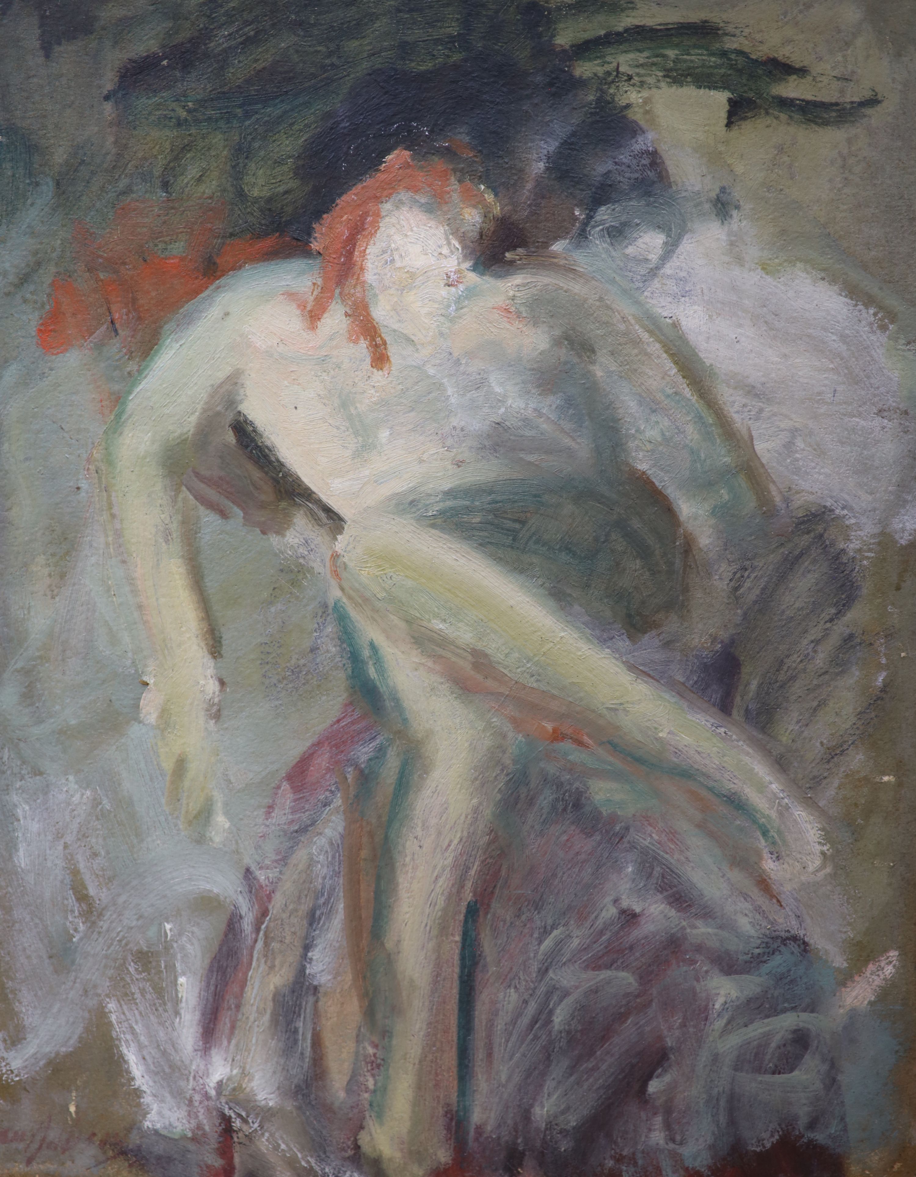 Cowan Dobson (1893-1980), oil on board, Sketch of a reclining nude, signed, 61 x 51cm, unframed