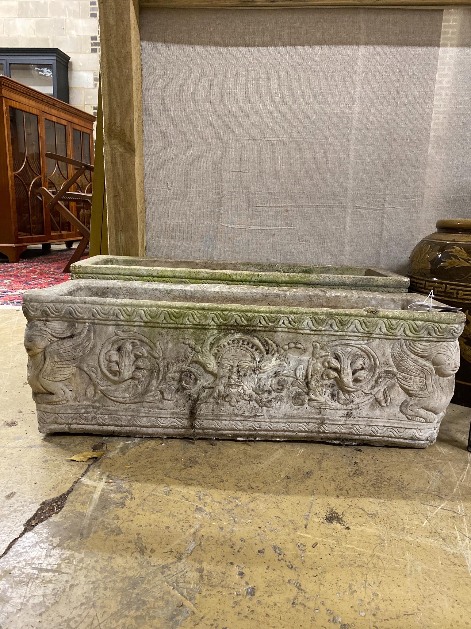 A pair of reconstituted stone garden troughs, width 74cm - Image 2 of 3