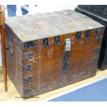 A Victorian iron bound oak silver chest. W-75, D-53, H-52cm.