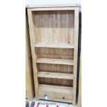 A contemporary light oak open bookcase, length 89cm, depth 27cm, height 190cm