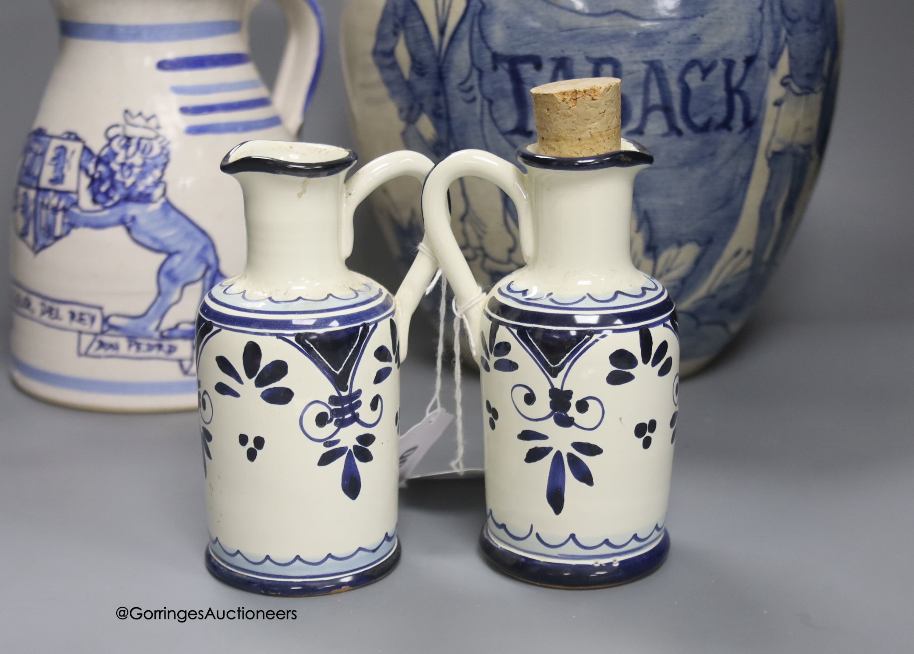 A tin-glazed terracotta barber's bowl dated 1819, a large ovoid eathenware ‘Taback’ jar and three - Image 3 of 10