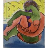 Sydney Horne Shepherd (1909-1993), ink and watercolour, Seated nude, signed, 15 x 13cm